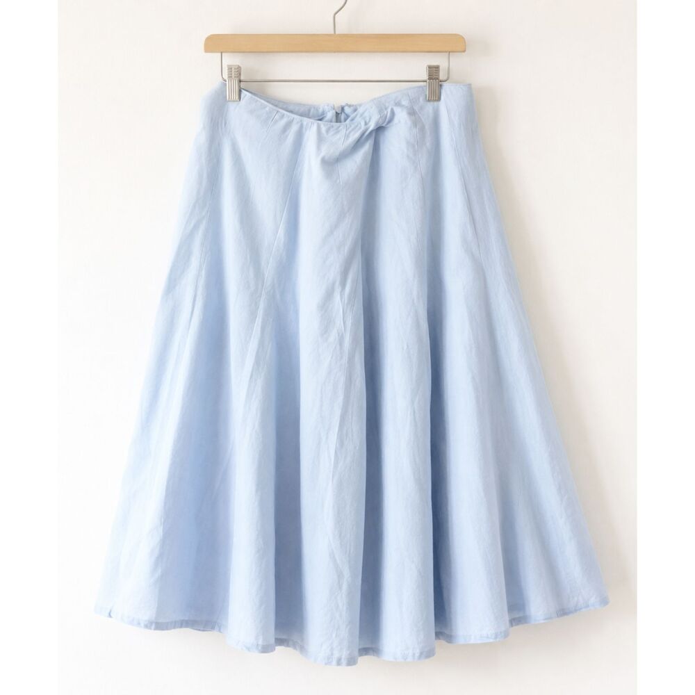 Appraisal Women's Size 14 Light Blue Linen Flared A-Line Midi Skirt Casual Lined